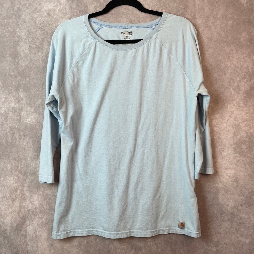 Carhartt For Women Shirt XL (16/18) Light Blue Cotton Stretch‎ Long Sleeve Tee